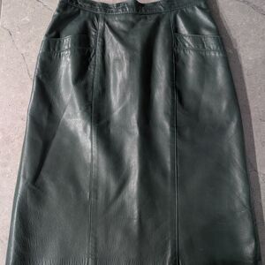 Vintage Green Leather Skirt (With Pockets)